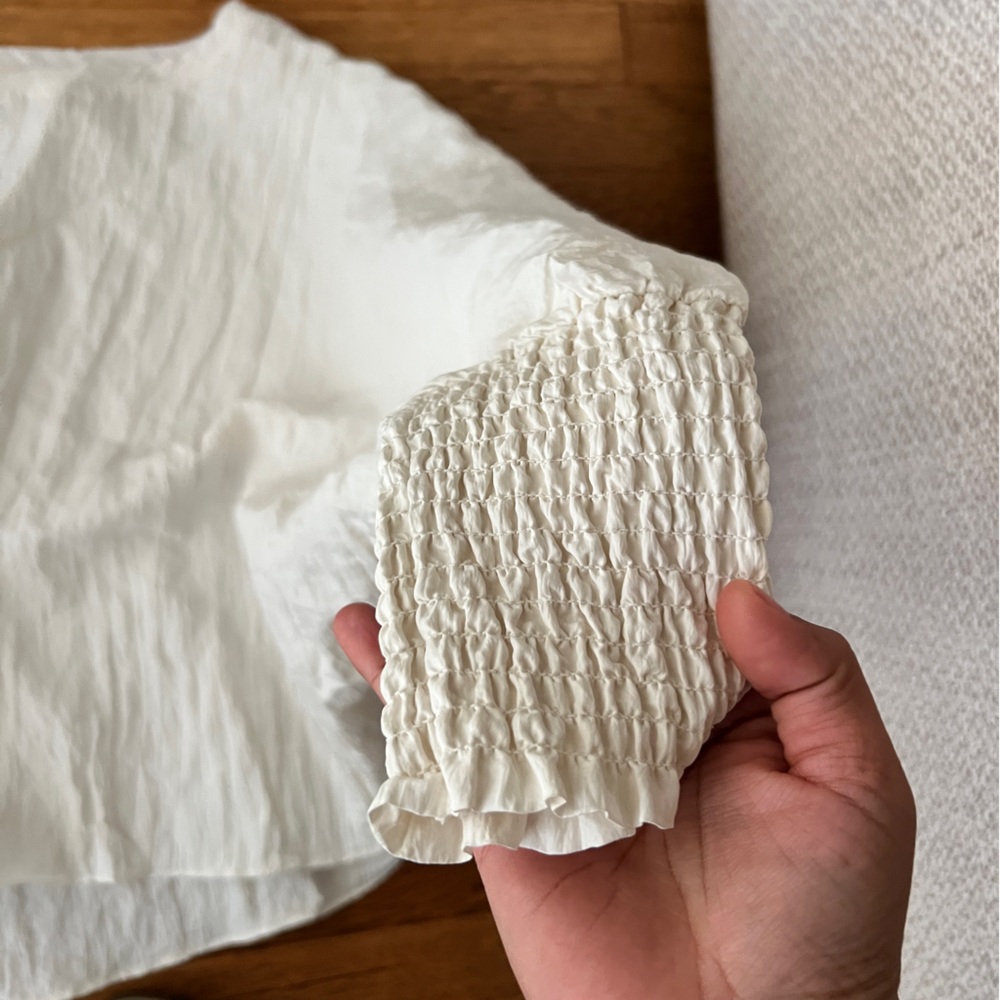 White Boxy Ribbed Blouse with Relaxed Fit - Picture 6 of 7